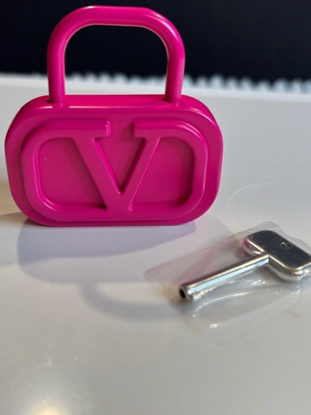 Valentino Hot Pink V Logo Padlock Charm GWP
